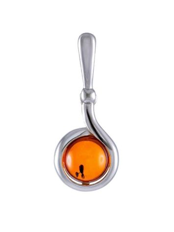 Classy Round Silver Pendant With Cognac Amber The Berry, image 