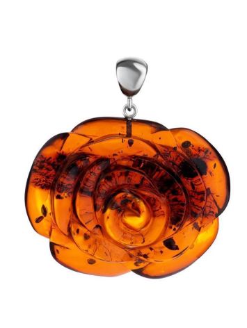Carved Amber Flower Amber Pendant in Sterling Silver The Rose, image 
