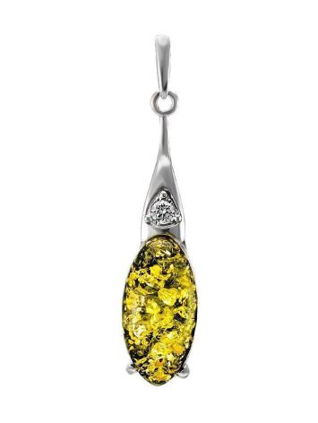 Refined Silver Pendant With Green Amber And Crystals The Penelope, image 
