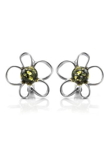 Lovely Green Amber Earrings In Sterling Silver The Daisy, image 