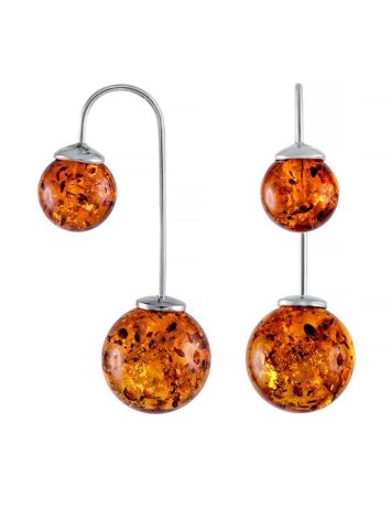 Wonderful Cognac Amber Threader Earrings In Sterling Silver The Paris, image 