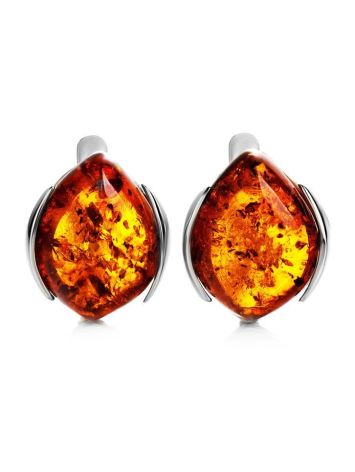 Latch Back Amber Earrings In Sterling Silver The Cat's Eye, image 