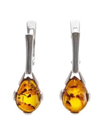 Drop Silver Earrings With Cognac Amber The Twinkle, image 