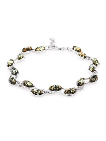 Sterling Silver Link Bracelet With Green Amber, image 