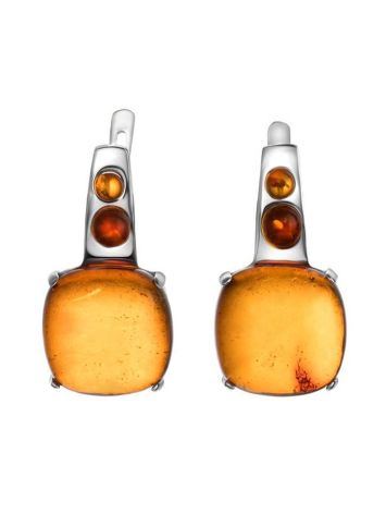 Luminous Cognac Amber Earrings In Sterling Silver The Prussia, image 