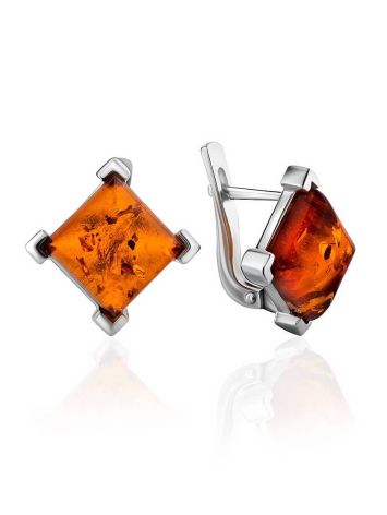 Square amber Earrings In Sterling Silver The Athena, image 