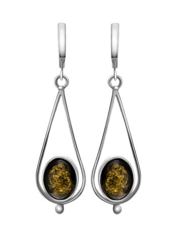 Sterling Silver Drop Earrings With Green Amber The Sultan, image 