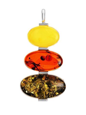 Three-Tiered Amber Pendant In Silver, image 