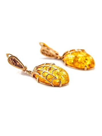 Golden Earrings With Cognac Amber The Spider Web, image 