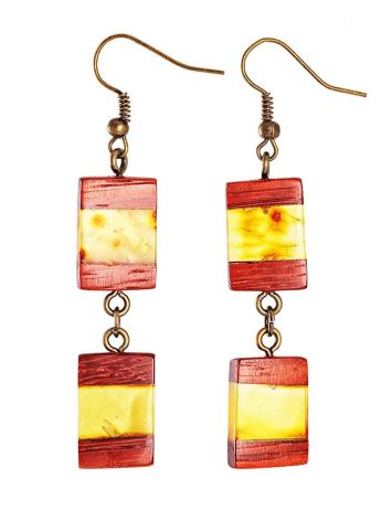 Handcrafted Padauk Wood Dangles With Lemon Amber And Brass The Indonesia, image 