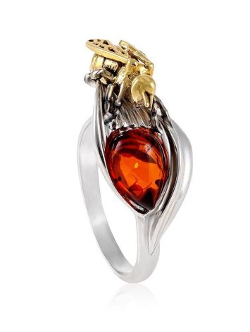 Sterling Silver Ring With Cognac Amber The Bee, Ring Size: 10 / 20, image , picture 5