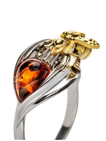 Sterling Silver Ring With Cognac Amber The Bee, Ring Size: 9.5 / 19.5, image , picture 4