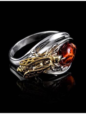 Sterling Silver Ring With Cognac Amber The Bee, Ring Size: 9.5 / 19.5, image , picture 2