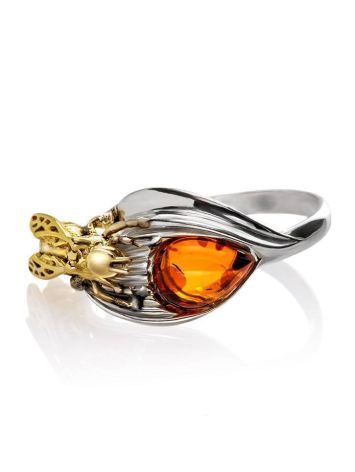 Sterling Silver Ring With Cognac Amber The Bee, Ring Size: 9.5 / 19.5, image , picture 6