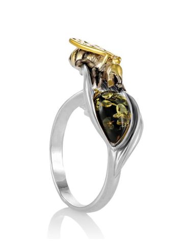 Cocktail Amber Ring In Sterling Silver The Bee, Ring Size: 9 / 19, image , picture 4