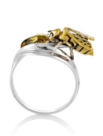 Cocktail Amber Ring In Sterling Silver The Bee, Ring Size: 9 / 19, image , picture 3