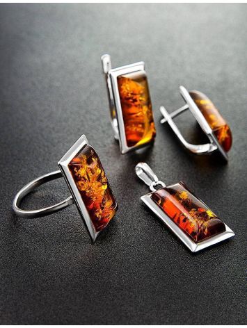 Geometric Silver Pendant With Cognac Amber The Chelsea, image , picture 5