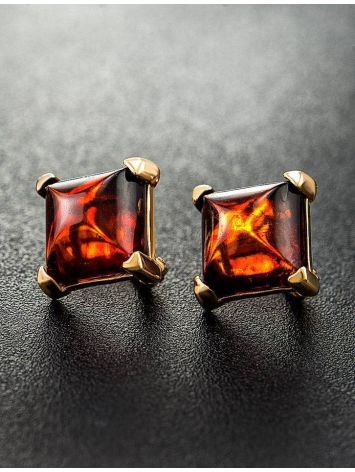 Geometric Amber Earrings In Gold-Plated Silver The Athena, image , picture 2