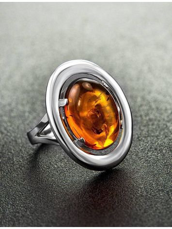 Oval Silver Ring With Cognac Amber The Sonnet, Ring Size: 9 / 19, image , picture 2
