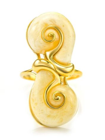 Bold Gold-Plated Ring With White Amber The Snail, Ring Size: 12 / 21.5, image , picture 3