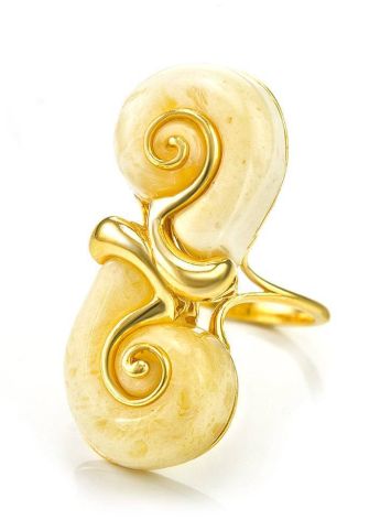 Bold Gold-Plated Ring With White Amber The Snail, Ring Size: 12 / 21.5, image , picture 4