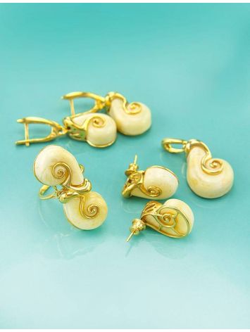 Bold Gold-Plated Ring With White Amber The Snail, Ring Size: 11.5 / 21, image , picture 6
