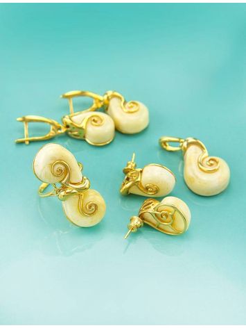 Bold Gold-Plated Ring With White Amber The Snail, Ring Size: 12 / 21.5, image , picture 6