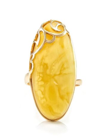 Elongated Amber Ring In Gold, Ring Size: Adjustable, image , picture 3