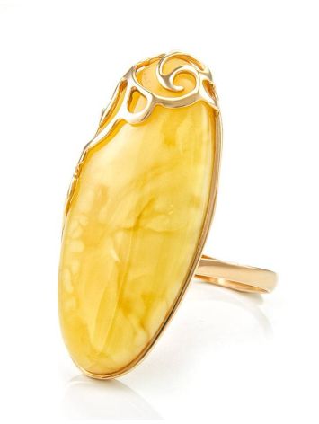 Elongated Amber Ring In Gold, Ring Size: Adjustable, image , picture 4