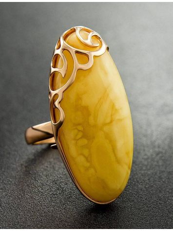 Elongated Amber Ring In Gold, Ring Size: Adjustable, image , picture 2