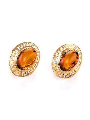 Cognac Amber Earrings In Gold The Ellas, image , picture 3