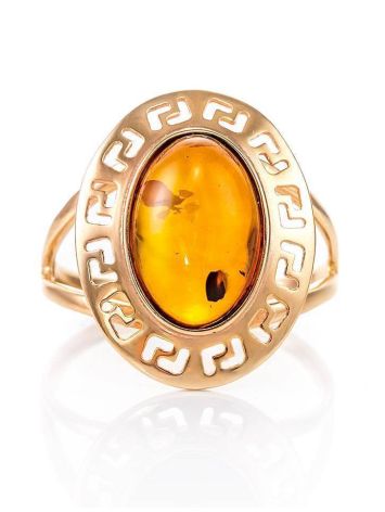 Golden Ring With Luminous Cognac Amber The Ellas, Ring Size: 7 / 17.5, image , picture 2