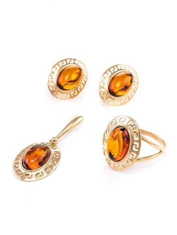 Golden Ring With Luminous Cognac Amber The Ellas, Ring Size: 7 / 17.5, image , picture 3