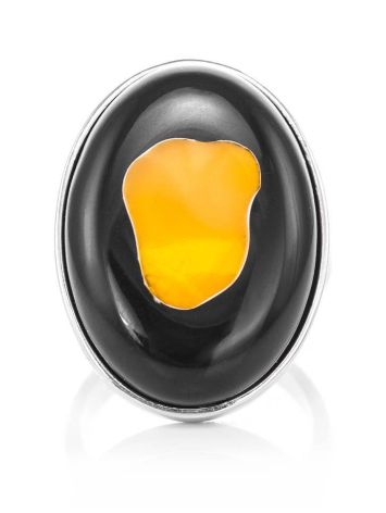 Adjustable Silver Ring With Honey Amber The Panther, Ring Size: Adjustable, image , picture 3