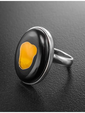 Adjustable Silver Ring With Honey Amber The Panther, Ring Size: Adjustable, image , picture 2