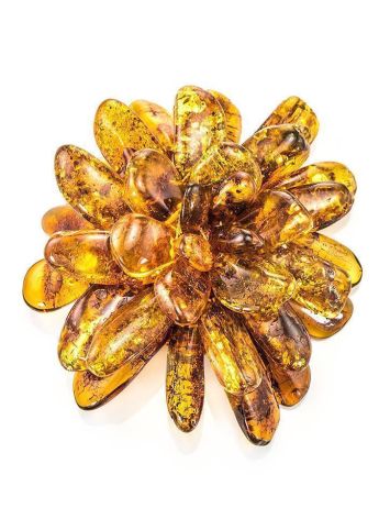 Cognac Amber Brooch The Chrysanthemum, image , picture 3