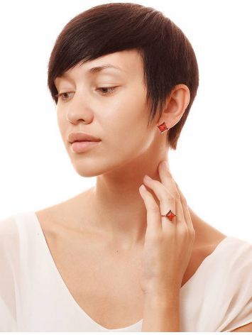 Geometric Amber Earrings In Gold-Plated Silver The Athena, image , picture 4