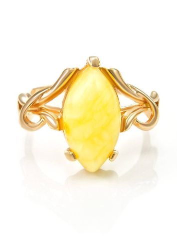 Bold Gold-Plated Ring With Honey Amber The Constance, Ring Size: 12 / 21.5, image , picture 3