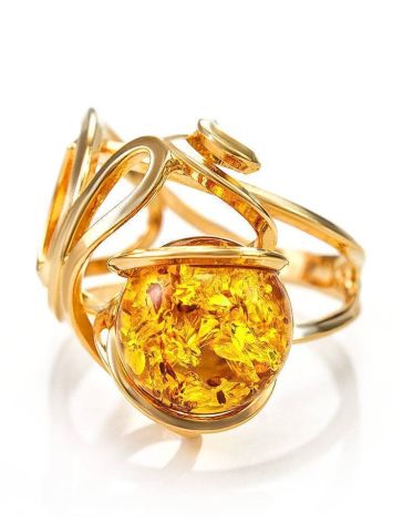 Adjustable Gold-Plated Ring With Lemon Amber The Flamenco, Ring Size: Adjustable, image , picture 3