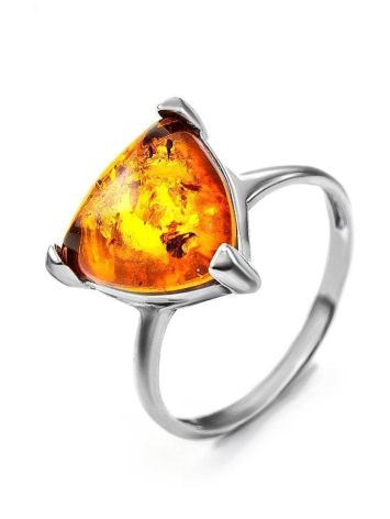 Cute Silver Ring With Cognac Amber The Etude, Ring Size: 12 / 21.5, image , picture 3