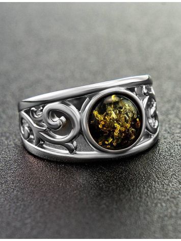 Amazing Silver Ring With Green Amber The Scheherazade, Ring Size: 6 / 16.5, image , picture 2