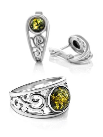 Sterling Silver Earrings With Bright Green Amber The Scheherazade, image , picture 5