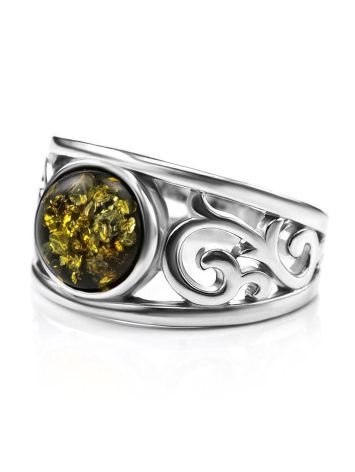 Amazing Silver Ring With Green Amber The Scheherazade, Ring Size: 6 / 16.5, image , picture 4