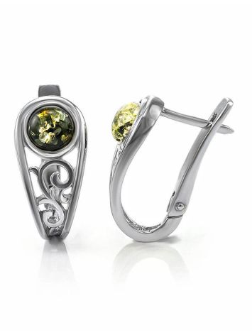 Sterling Silver Earrings With Bright Green Amber The Scheherazade, image , picture 3