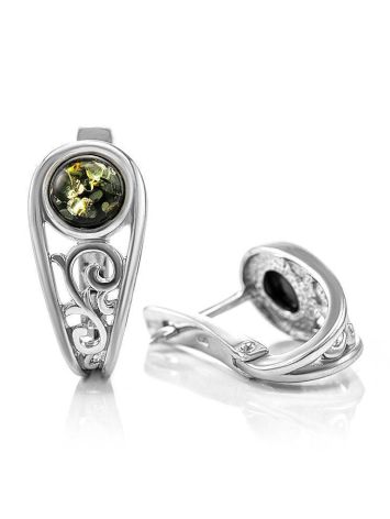 Sterling Silver Earrings With Bright Green Amber The Scheherazade, image , picture 4
