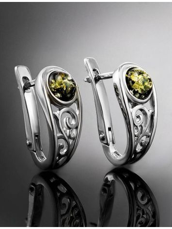 Sterling Silver Earrings With Bright Green Amber The Scheherazade, image , picture 2