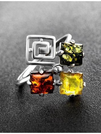 Multicolor Amber Ring In Sterling Silver The Vernissage, Ring Size: 12 / 21.5, image , picture 2