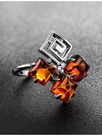 Cognac Amber Ring In Sterling Silver The Vernissage, Ring Size: 6 / 16.5, image , picture 2