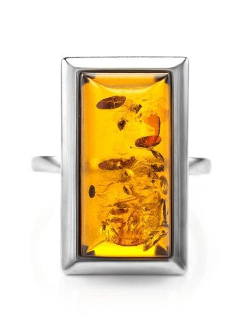 Bold Geometric Silver Ring With Cognac Amber The Chelsea, Ring Size: 5.5 / 16, image , picture 3