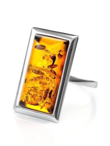 Bold Geometric Silver Ring With Cognac Amber The Chelsea, Ring Size: 13 / 22, image , picture 4